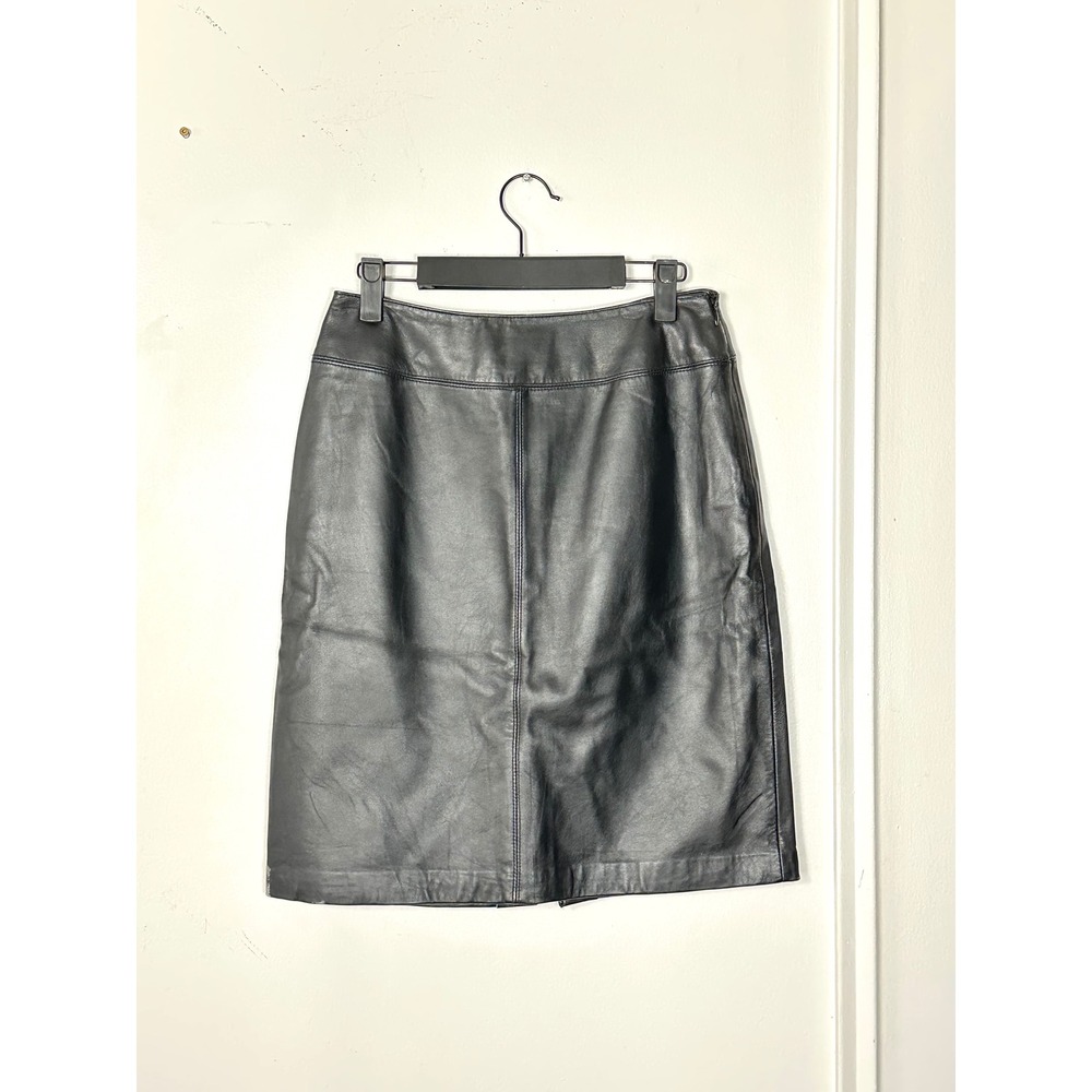 Vintage 90s Lambskin Leather skirt womens 4 black Above Knee preppy croft barrow